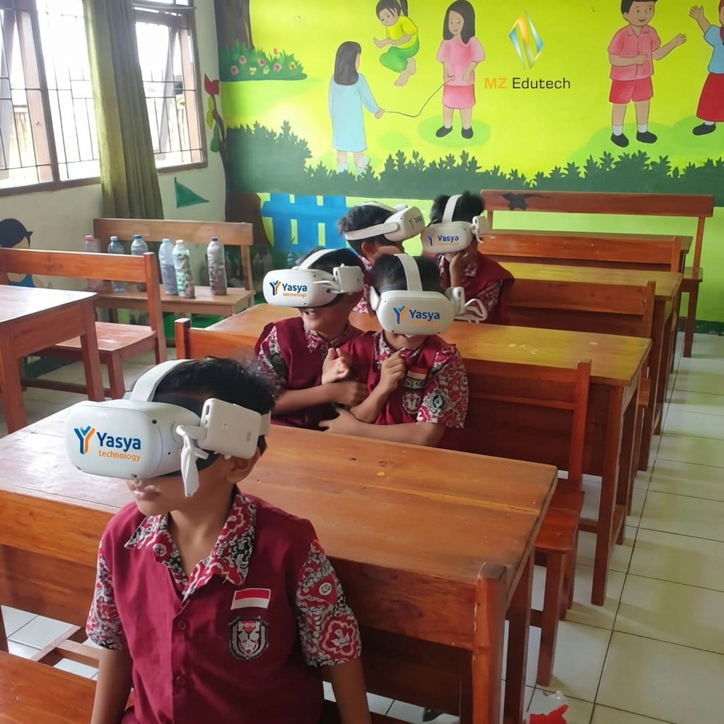 Siswa SD Mitra PT Yasya Interaktif Teknologi Menggunakan Headset VR Oculus